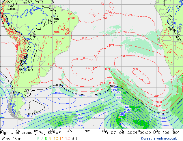 High wind areas ECMWF Fr 07.06.2024 00 UTC