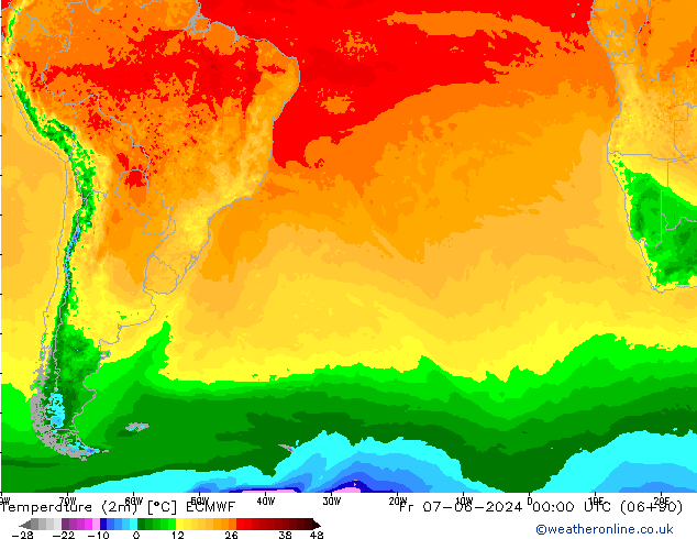 température (2m) ECMWF ven 07.06.2024 00 UTC