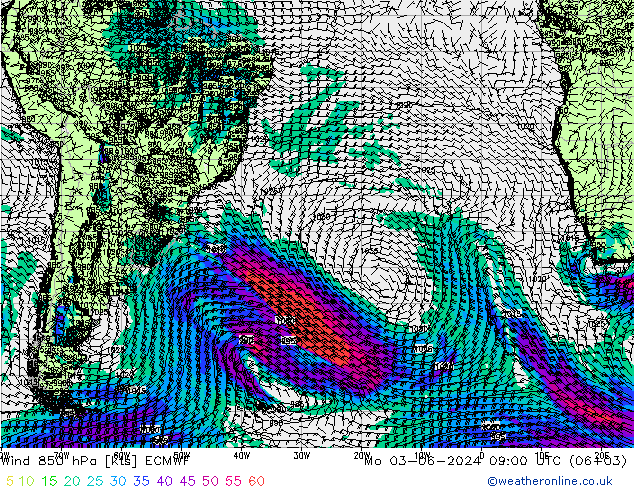 Vent 850 hPa ECMWF lun 03.06.2024 09 UTC