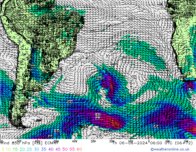 Wind 850 hPa ECMWF Th 06.06.2024 06 UTC