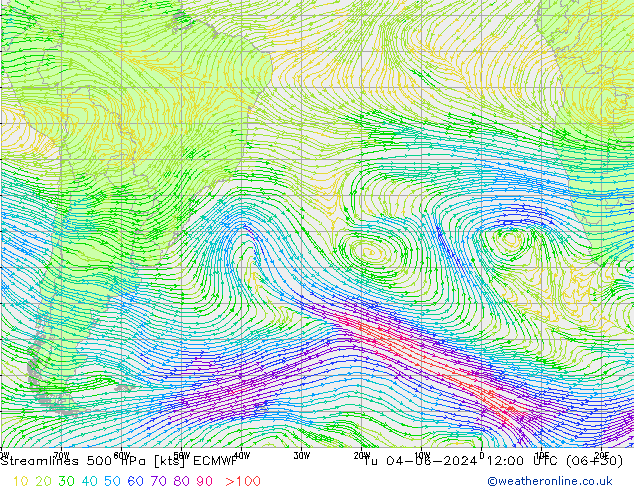 Streamlines 500 hPa ECMWF Út 04.06.2024 12 UTC