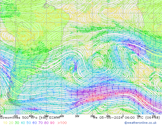 ветер 500 гПа ECMWF ср 05.06.2024 06 UTC