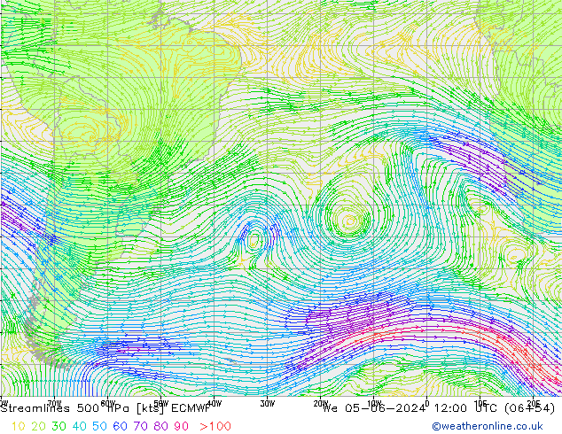 Streamlines 500 hPa ECMWF We 05.06.2024 12 UTC