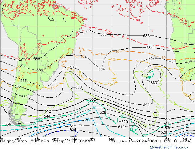 Z500/Regen(+SLP)/Z850 ECMWF di 04.06.2024 06 UTC