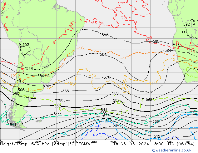 Z500/Rain (+SLP)/Z850 ECMWF Čt 06.06.2024 18 UTC