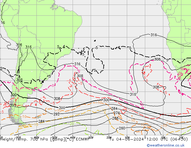 Yükseklik/Sıc. 700 hPa ECMWF Sa 04.06.2024 12 UTC