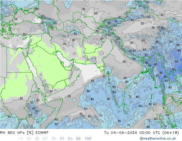 RH 850 hPa ECMWF Út 04.06.2024 00 UTC