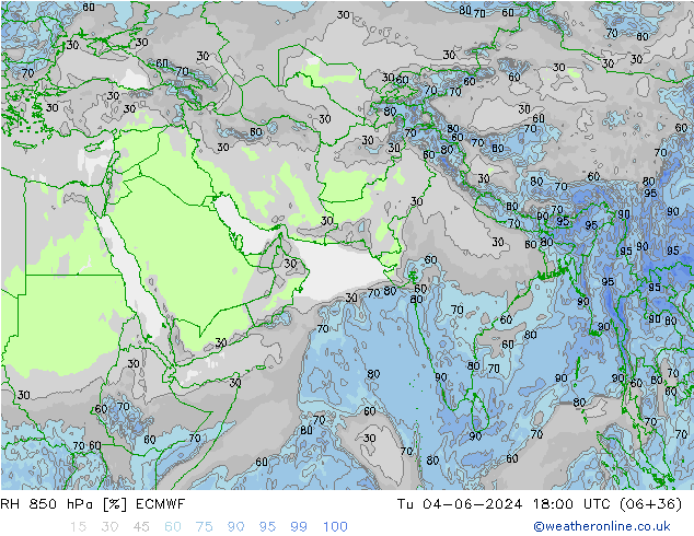 RH 850 hPa ECMWF Út 04.06.2024 18 UTC