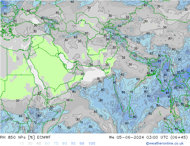 850 hPa Nispi Nem ECMWF Çar 05.06.2024 03 UTC