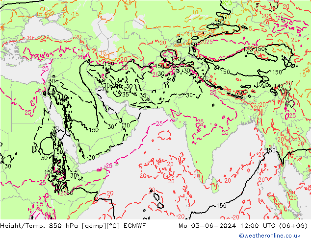 Z500/Rain (+SLP)/Z850 ECMWF Mo 03.06.2024 12 UTC