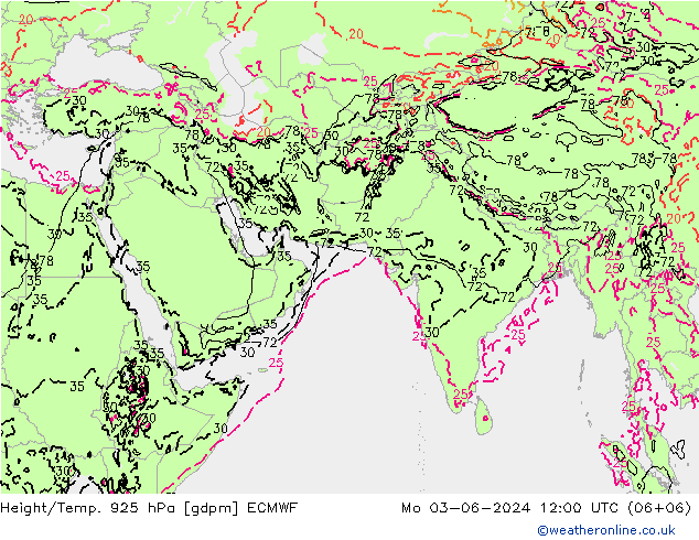 Height/Temp. 925 hPa ECMWF pon. 03.06.2024 12 UTC