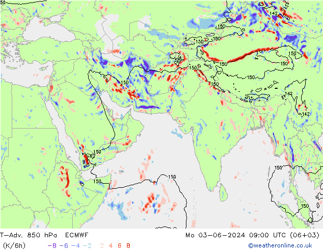 T-Adv. 850 hPa ECMWF ma 03.06.2024 09 UTC