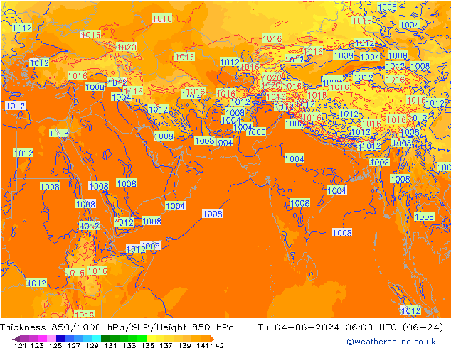 Thck 850-1000 hPa ECMWF Tu 04.06.2024 06 UTC