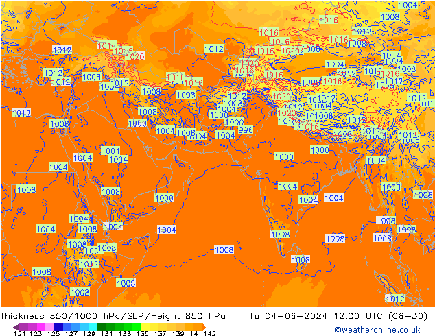 Thck 850-1000 hPa ECMWF Tu 04.06.2024 12 UTC