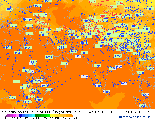 Thck 850-1000 hPa ECMWF mer 05.06.2024 09 UTC