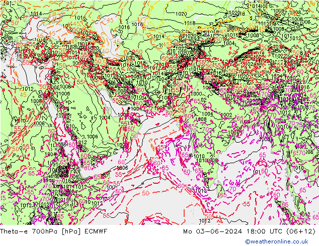 Theta-e 700hPa ECMWF ma 03.06.2024 18 UTC