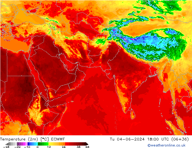 Temperaturkarte (2m) ECMWF Di 04.06.2024 18 UTC
