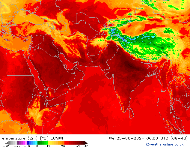 Temperaturkarte (2m) ECMWF Mi 05.06.2024 06 UTC
