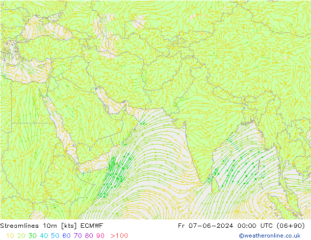 Linea di flusso 10m ECMWF ven 07.06.2024 00 UTC