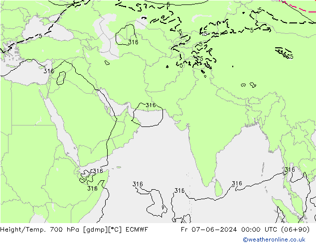 Height/Temp. 700 hPa ECMWF Pá 07.06.2024 00 UTC