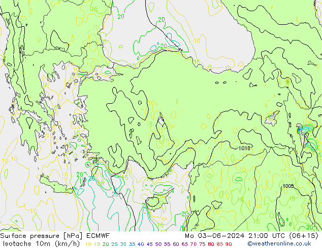 Isotachs (kph) ECMWF  03.06.2024 21 UTC