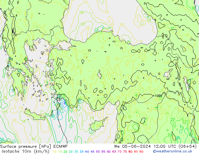 Isotaca (kph) ECMWF mié 05.06.2024 12 UTC