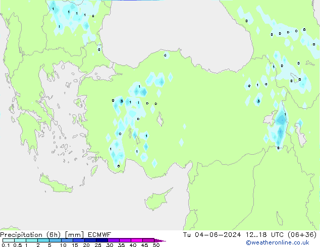 Precipitation (6h) ECMWF Tu 04.06.2024 18 UTC