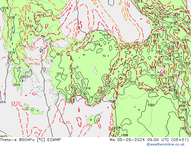 Theta-e 850hPa ECMWF Çar 05.06.2024 09 UTC