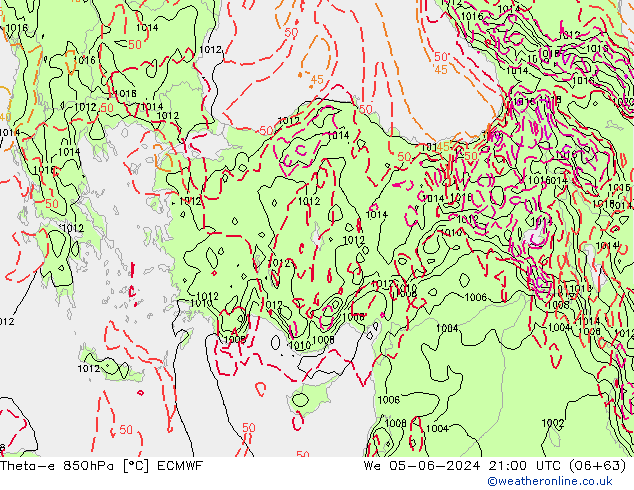 Theta-e 850hPa ECMWF mer 05.06.2024 21 UTC