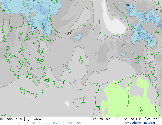 RH 850 hPa ECMWF gio 06.06.2024 00 UTC