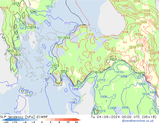 Tendenza di Pressione ECMWF mar 04.06.2024 00 UTC