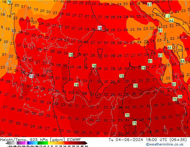 Géop./Temp. 925 hPa ECMWF mar 04.06.2024 18 UTC