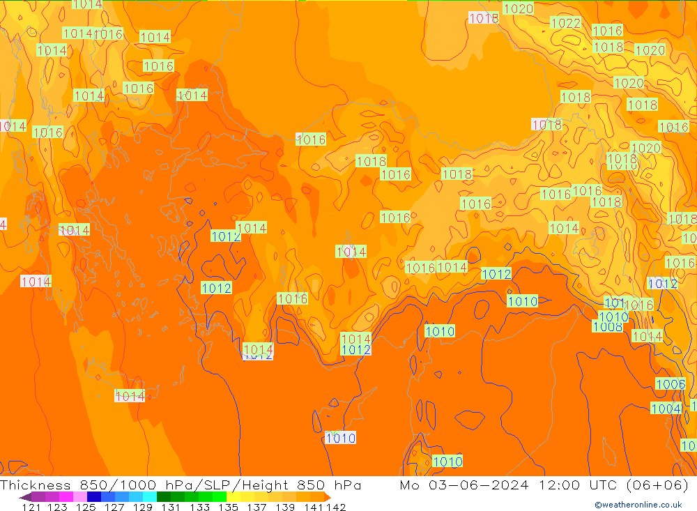 Thck 850-1000 гПа ECMWF пн 03.06.2024 12 UTC