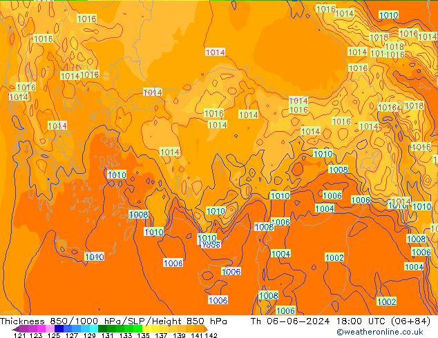 Thck 850-1000 hPa ECMWF gio 06.06.2024 18 UTC