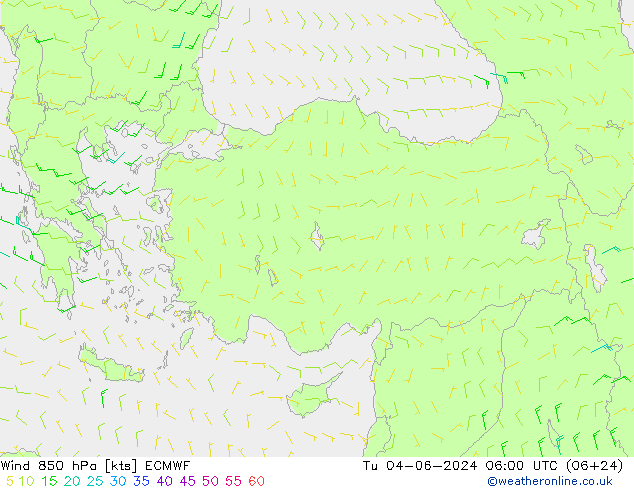 Wind 850 hPa ECMWF Tu 04.06.2024 06 UTC
