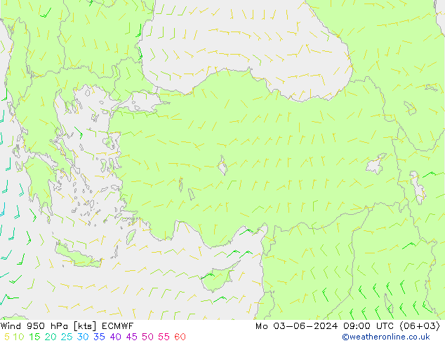 Vent 950 hPa ECMWF lun 03.06.2024 09 UTC