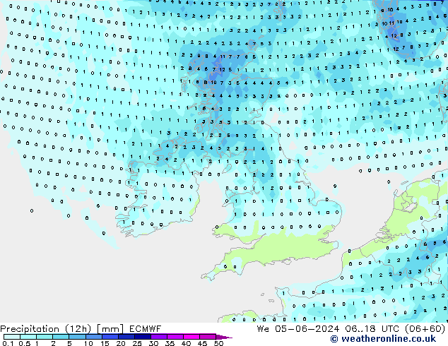 Precipitación (12h) ECMWF mié 05.06.2024 18 UTC