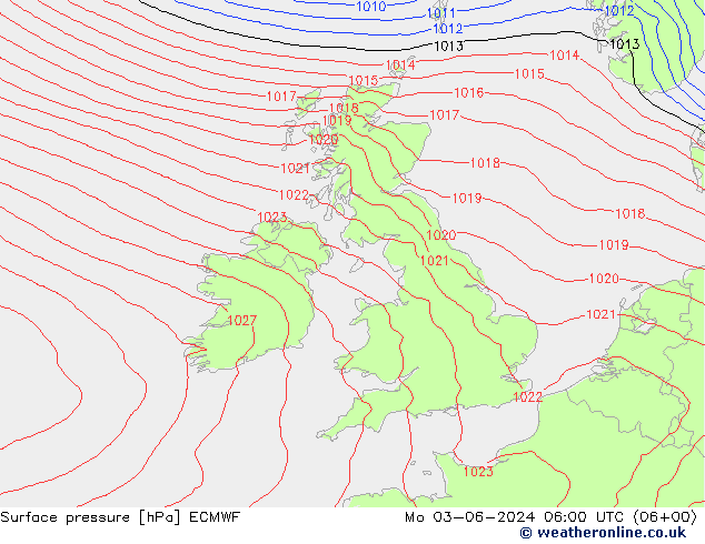 Surface pressure ECMWF Mo 03.06.2024 06 UTC