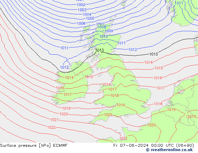 Presión superficial ECMWF vie 07.06.2024 00 UTC