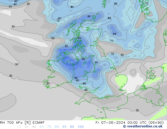 Humidité rel. 700 hPa ECMWF ven 07.06.2024 00 UTC