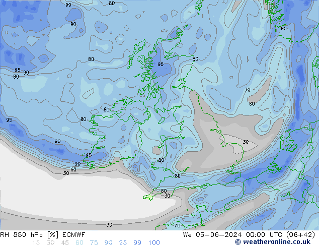 850 hPa Nispi Nem ECMWF Çar 05.06.2024 00 UTC