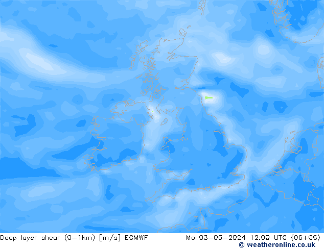 Deep layer shear (0-1km) ECMWF lun 03.06.2024 12 UTC