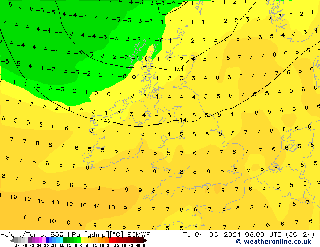 Z500/Rain (+SLP)/Z850 ECMWF Út 04.06.2024 06 UTC