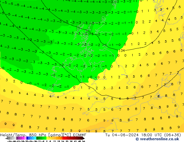 Z500/Yağmur (+YB)/Z850 ECMWF Sa 04.06.2024 18 UTC