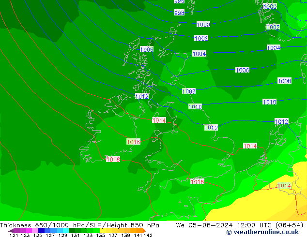 Thck 850-1000 hPa ECMWF śro. 05.06.2024 12 UTC