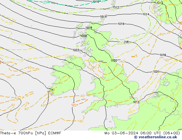 Theta-e 700hPa ECMWF Mo 03.06.2024 06 UTC