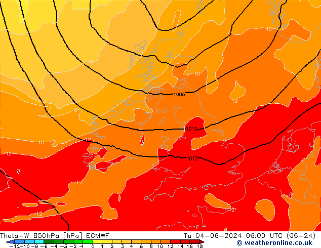 Theta-W 850hPa ECMWF Ter 04.06.2024 06 UTC