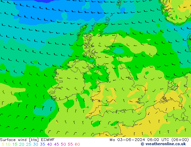 Rüzgar 10 m ECMWF Pzt 03.06.2024 06 UTC