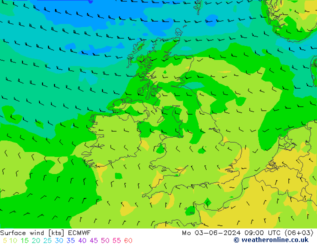 Rüzgar 10 m ECMWF Pzt 03.06.2024 09 UTC