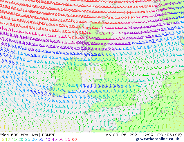 Rüzgar 500 hPa ECMWF Pzt 03.06.2024 12 UTC
